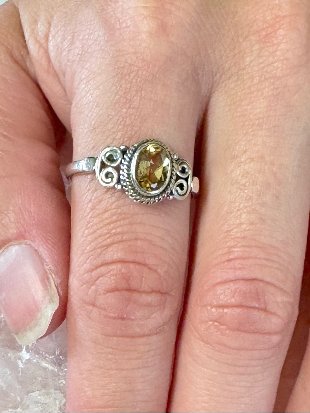 Citrine Sterling Silver Gemstone Filigree Stacker Ring - Size 9